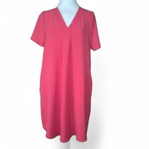 women knit shift dress size Medium coral pink short sleeve tunic